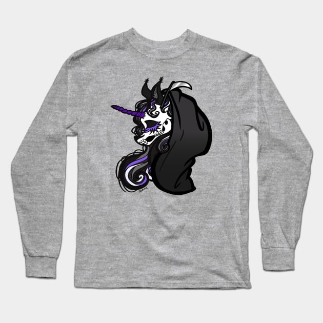 Grim Reaper Unicorn Long Sleeve T-Shirt by Jan Grackle